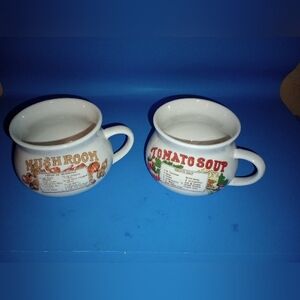 Lot Of 2 Tomato Soup & Cream Of Mushroom Soup Recipe Mugs Vintage 70's